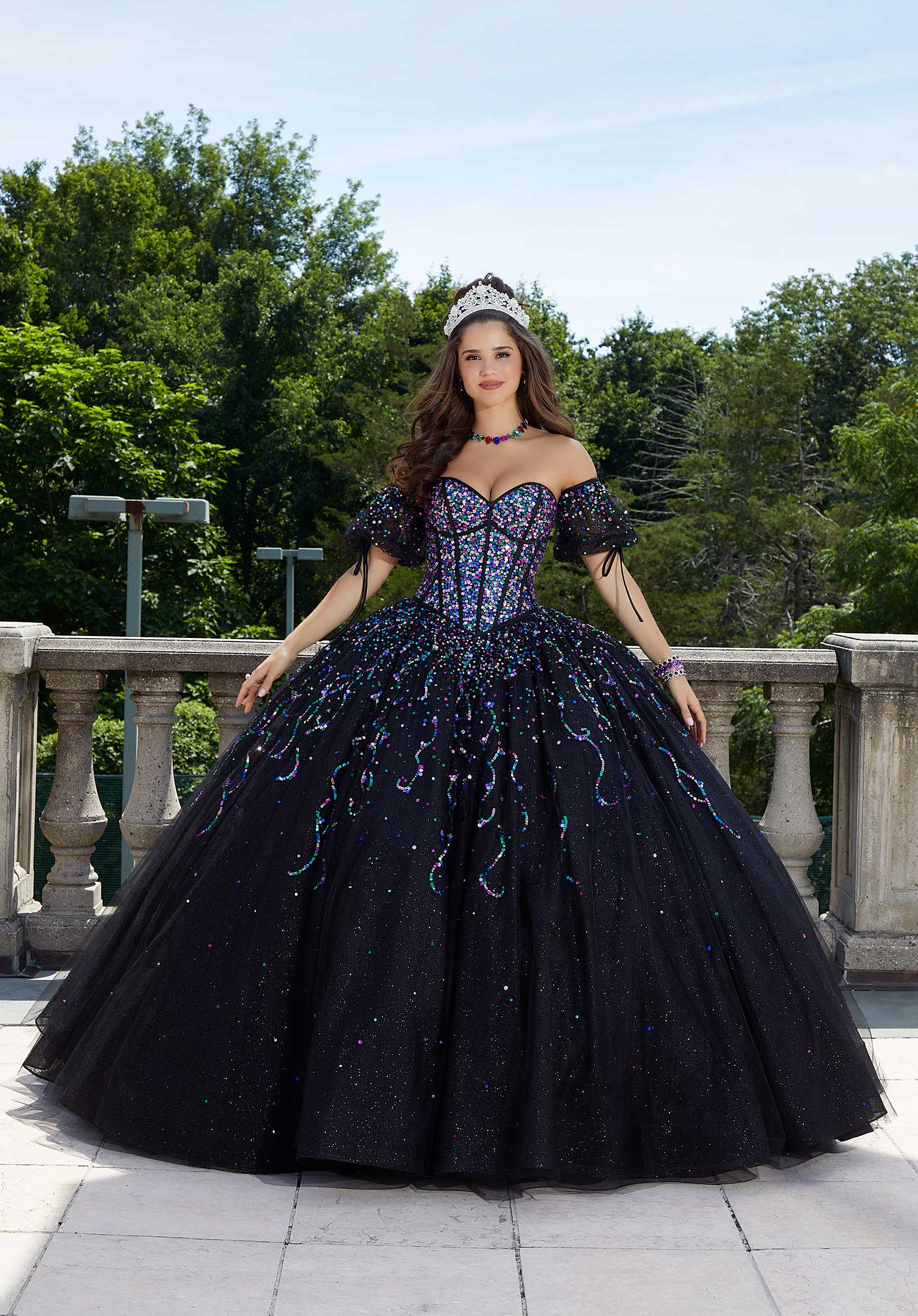MORILEE #89413 Confetti Beaded Glitter Tulle Quinceañera Dress – PROM BAE