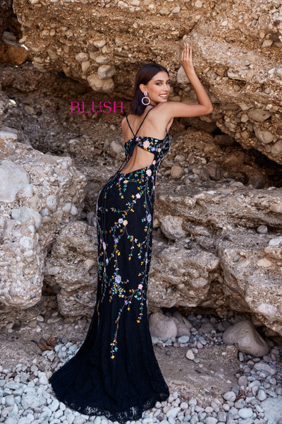 Blush 12116 Black/Multi Prom Dress