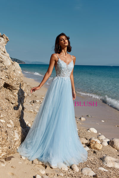 Blush 12117 Iced Blue Prom Dress