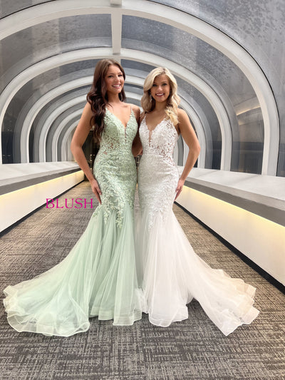 Blush 12130 White Prom Dress