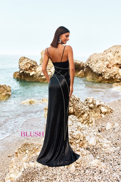 Blush 12137 Black Prom Dress