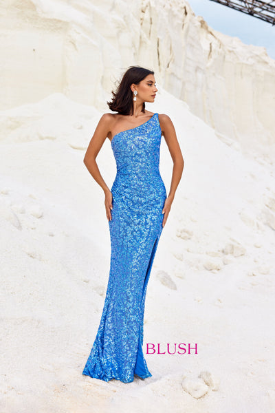 Blush 12146 Steel Blue Prom Dress