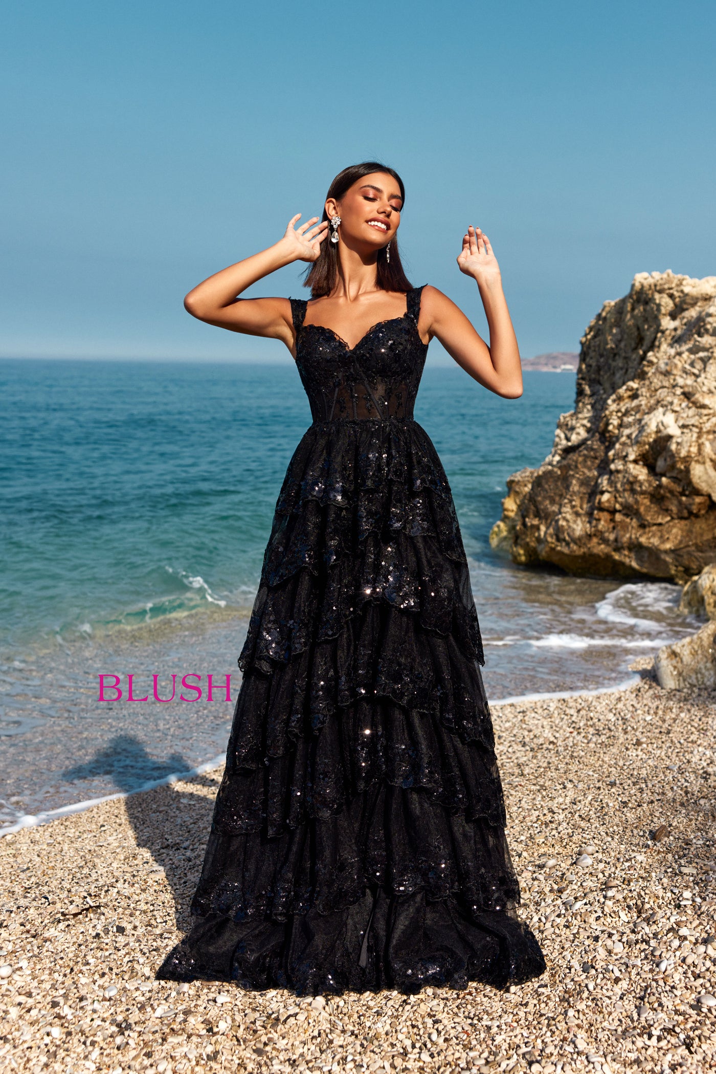 Blush 12177 Black Prom Dress