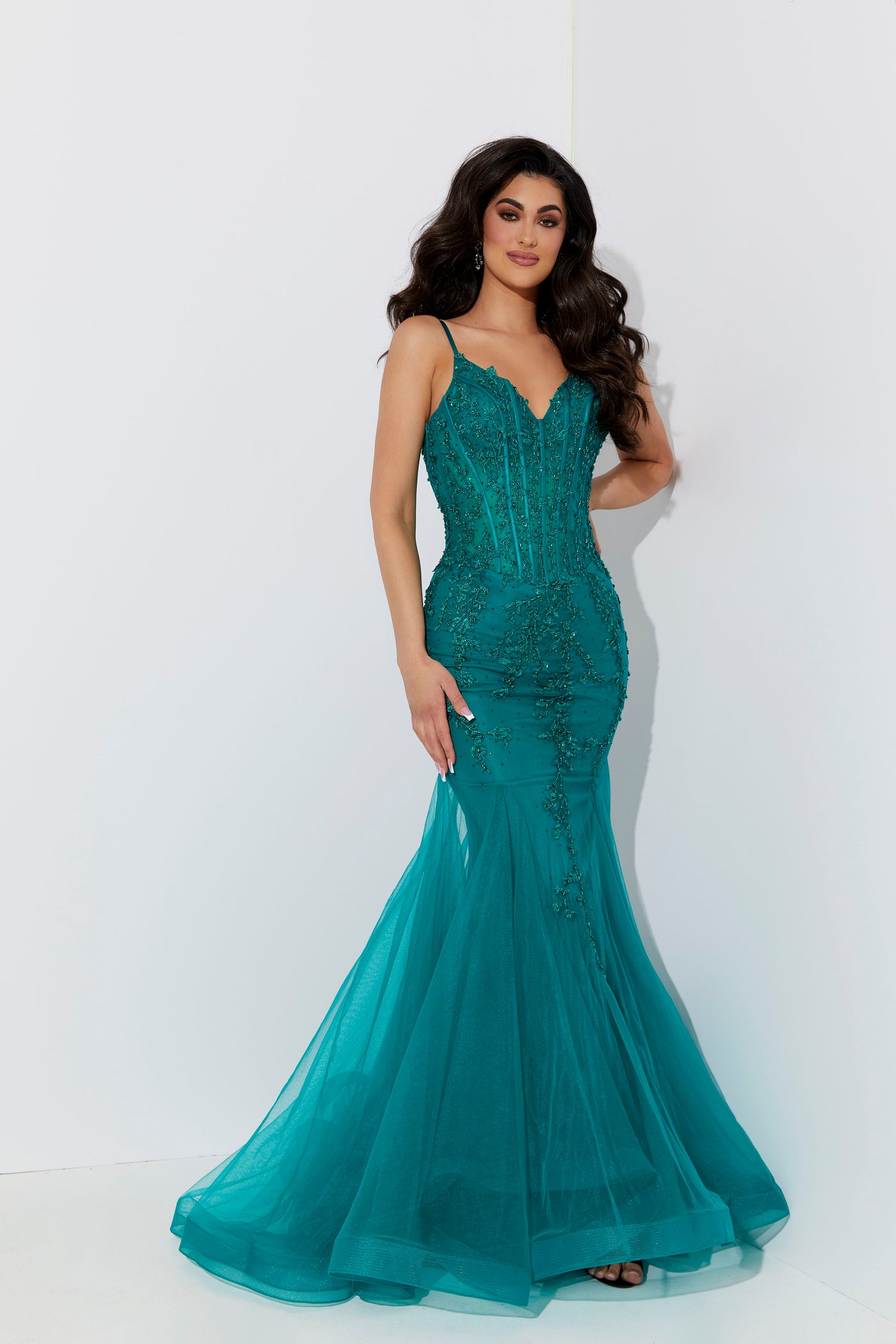 Jasz Couture 7539 Emerald Gunmetal Prom Dress