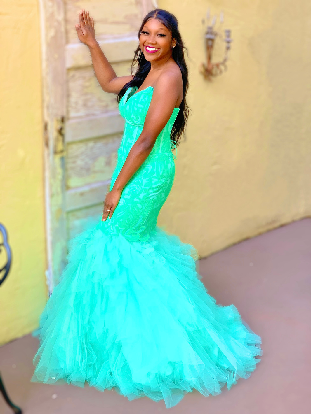 Strapless Sequins Light Green Mermaid Prom Dress