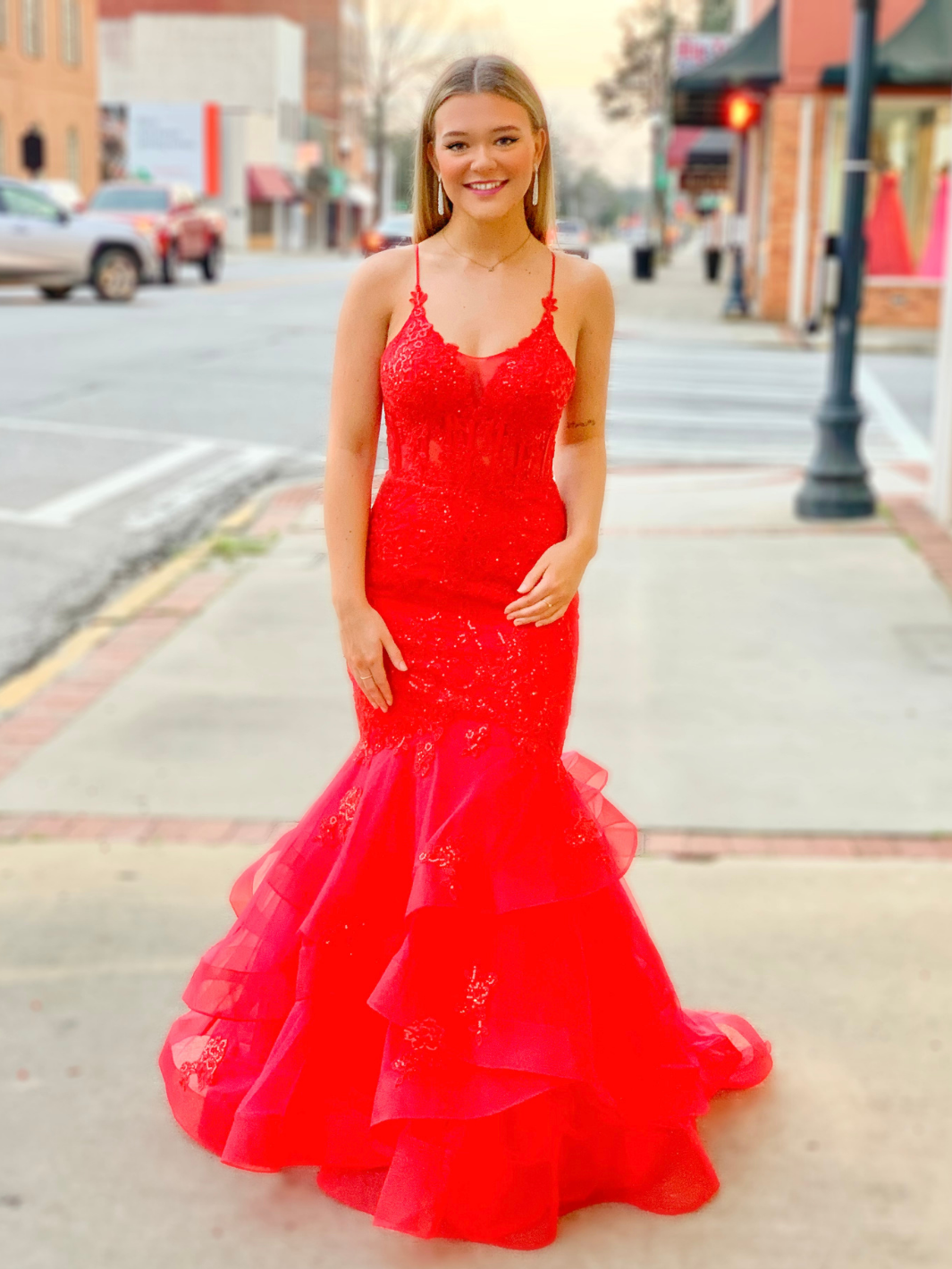 Red Lace Bodice Mermaid Prom Dress