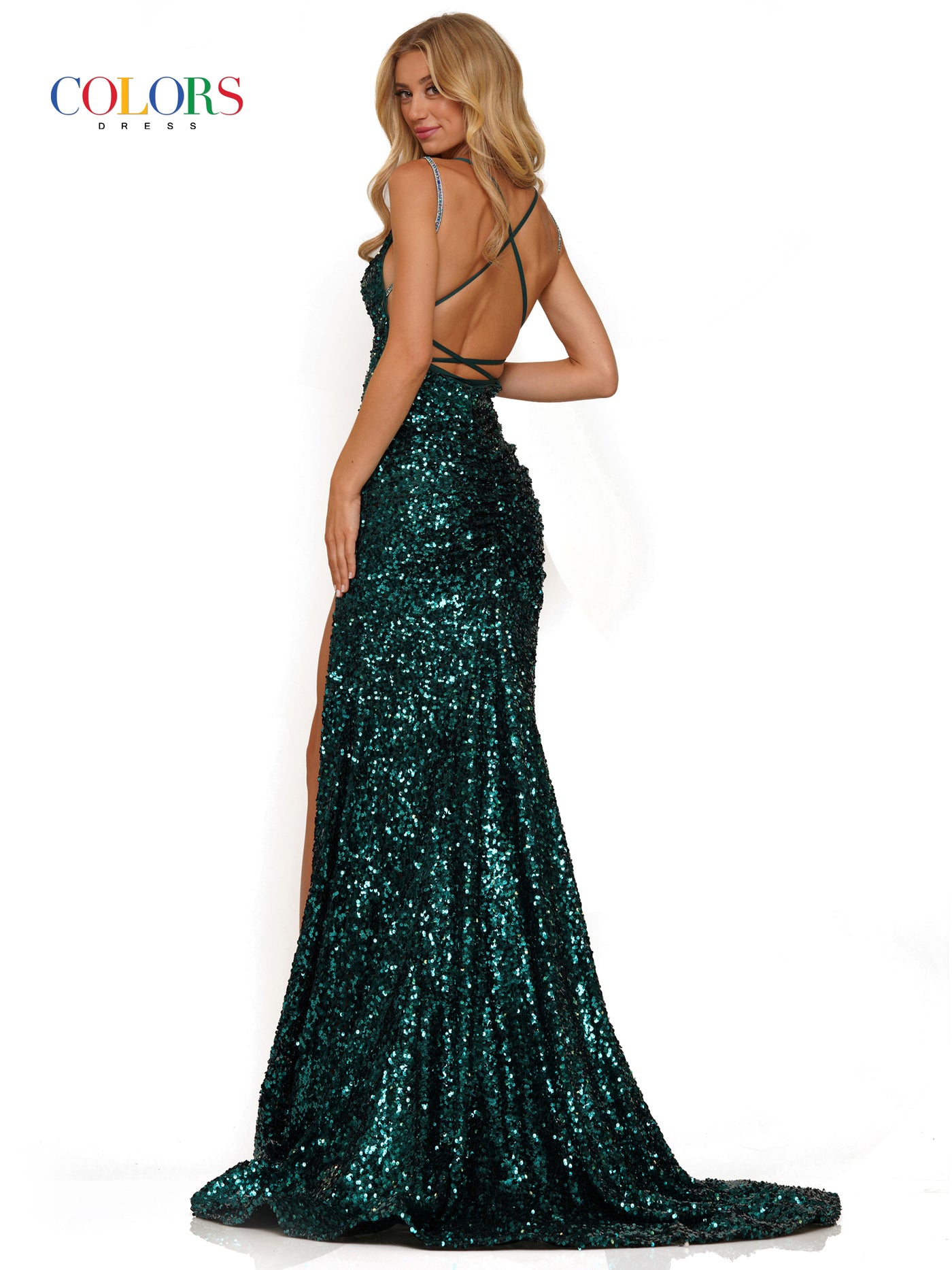 Colors Dress 2975 Emerald Sequins Prom Dress