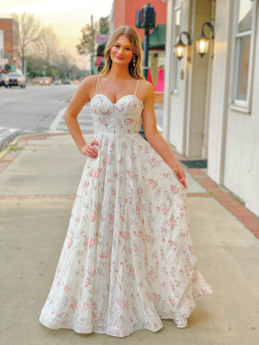 pink and white flower prom dress Sherri Hill 57796