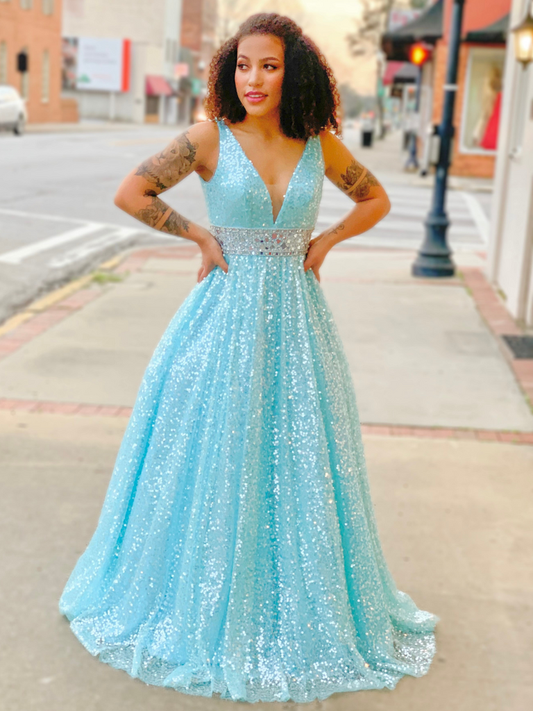 turquoise sequin prom dress Beautifully Sequins Turquoise Ball Gown Prom Dress