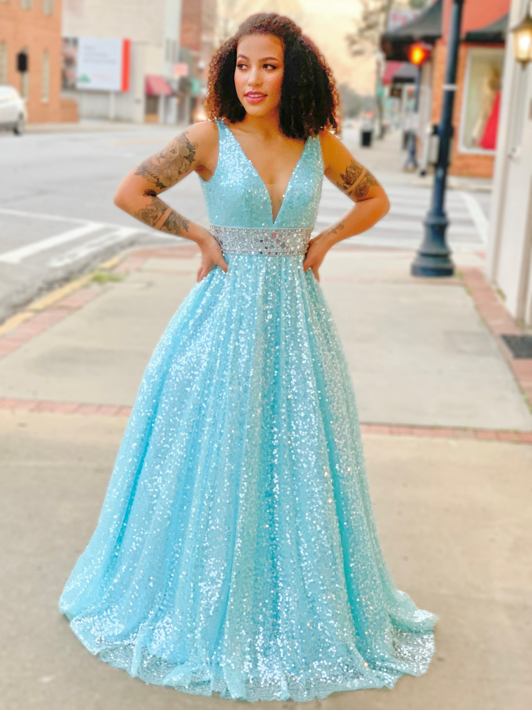 Beautifully Sequins Turquoise Ball Gown Prom Dress
