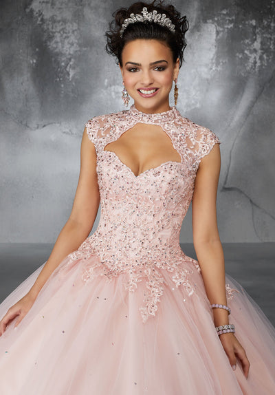 Rebecca Beaded Lace  Appliqués with Keyhole Neckline - Mori Lee #60058