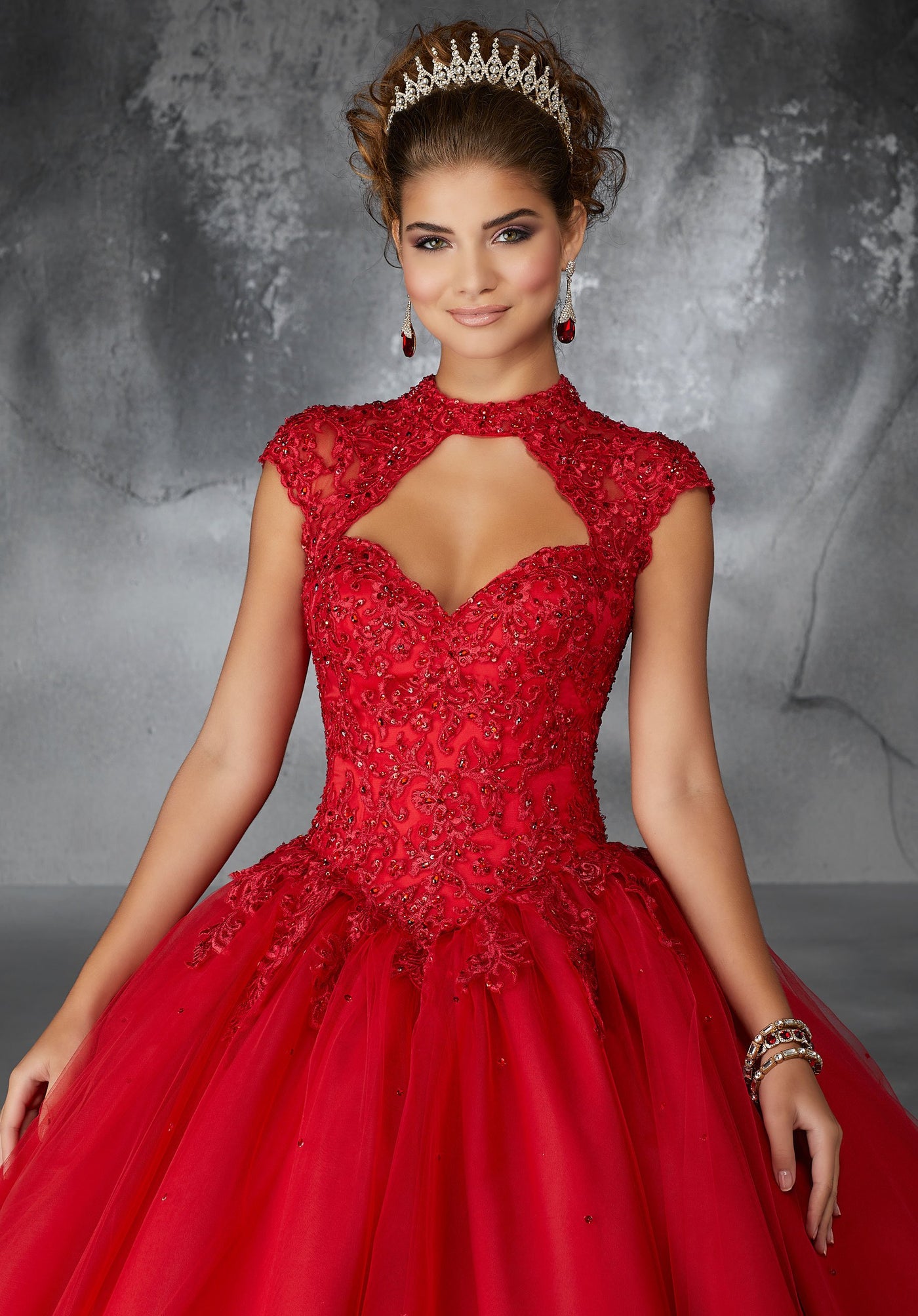 Rebecca Beaded Lace  Appliqués with Keyhole Neckline - Mori Lee #60058