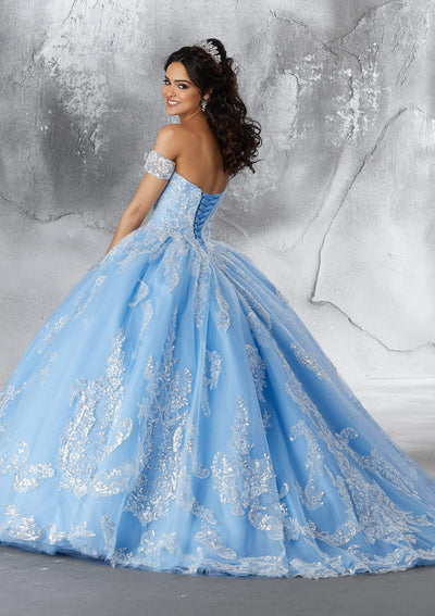 Ivory/Bahama Blue Sweetheart Neckline Ball Gown Quinceanera Dress www.quinceofyourdreams.com