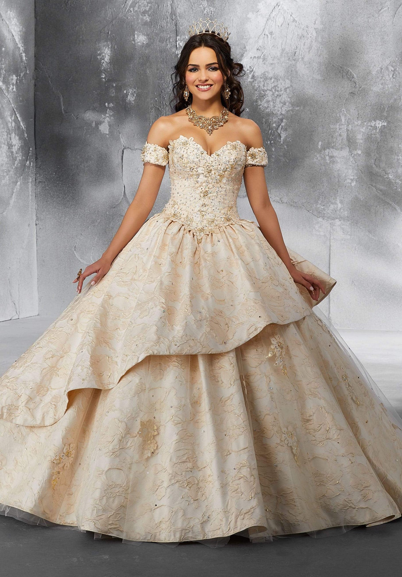 Mary on Tulle Skirt Overlay and Brocade Flounce - MoriLee #89193