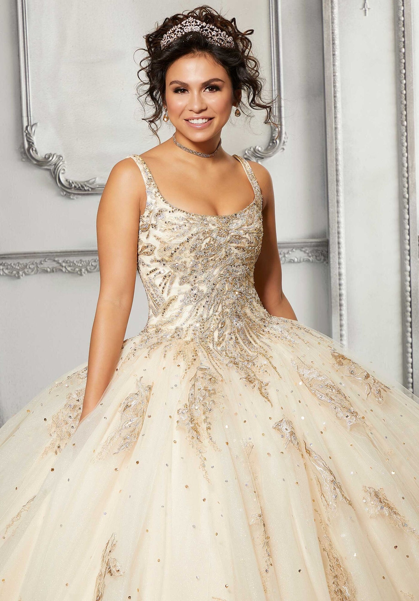 Metallic Lace Sparkle Tulle Quinceañera Dress- MoriLee #89311