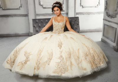 Metallic Lace Sparkle Tulle Quinceañera Dress- MoriLee #89311