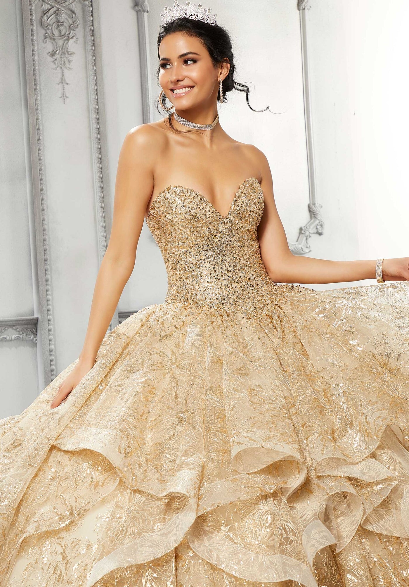 Crystal Beaded Flounced Tulle Quinceañera Dress #89312
