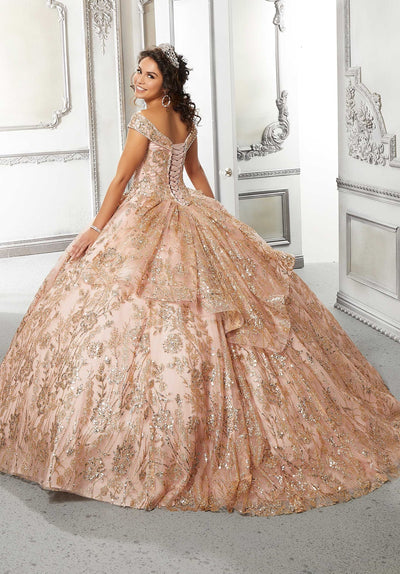 Floral Patterned Glitter Tulle Quinceañera Dress #89313