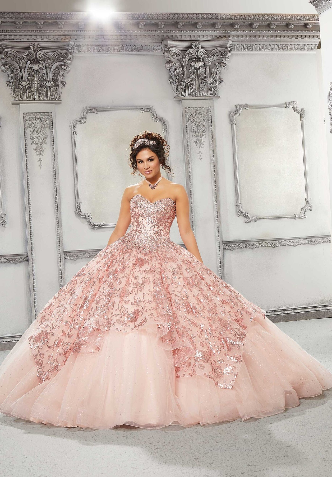 Sequined Lace and Glitter Tulle Quinceañera Dress #89314