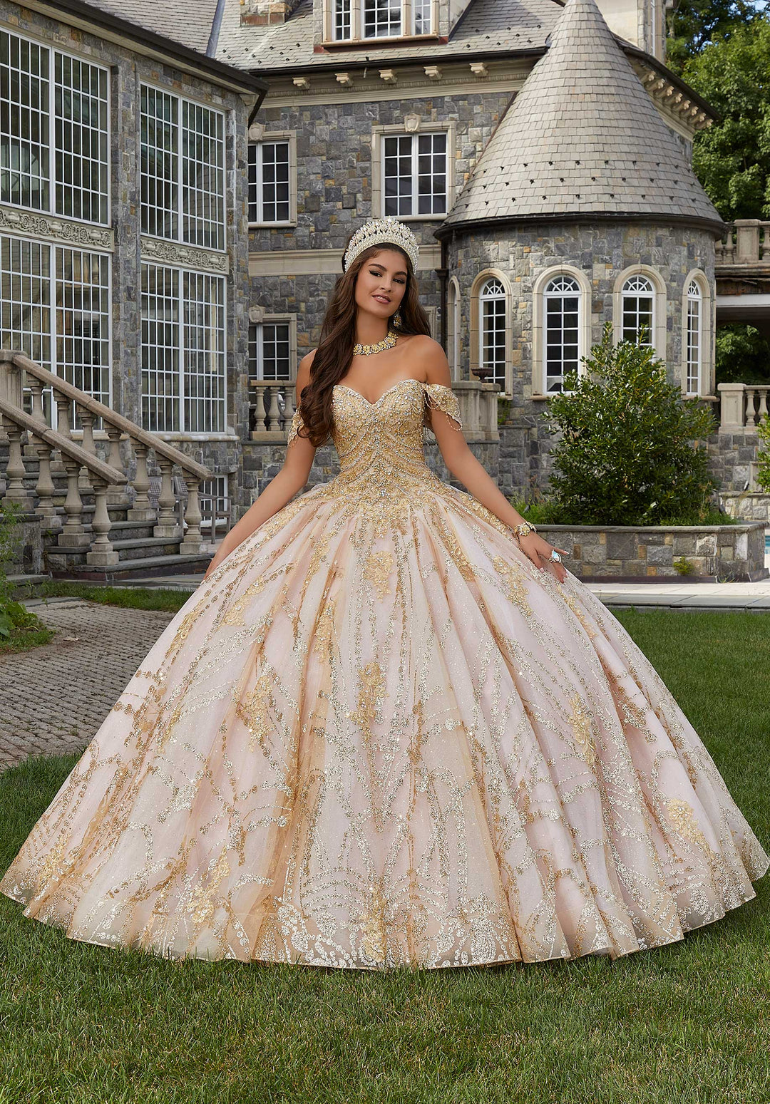 MORILEE #34083 BLUSH/ROSE GOLD Patterned Glitter Quinceaera Dress wit PROM BAE MORILEE #34083 BLUSH/ROSE GOLD Patterned Glitter Quinceaera Dress wit PROM BAE