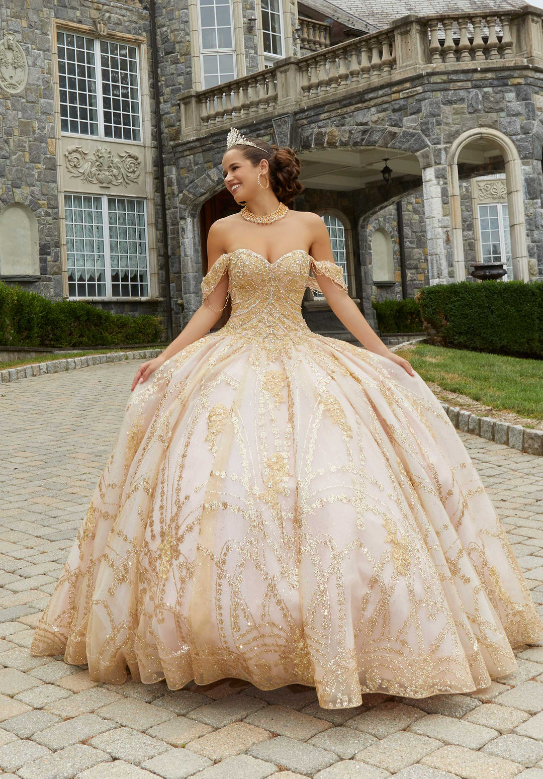 MORILEE #34083 BLUSH/ROSE GOLD Patterned Glitter Quinceaera Dress wit PROM BAE MORILEE #34083 BLUSH/ROSE GOLD Patterned Glitter Quinceaera Dress wit PROM BAE