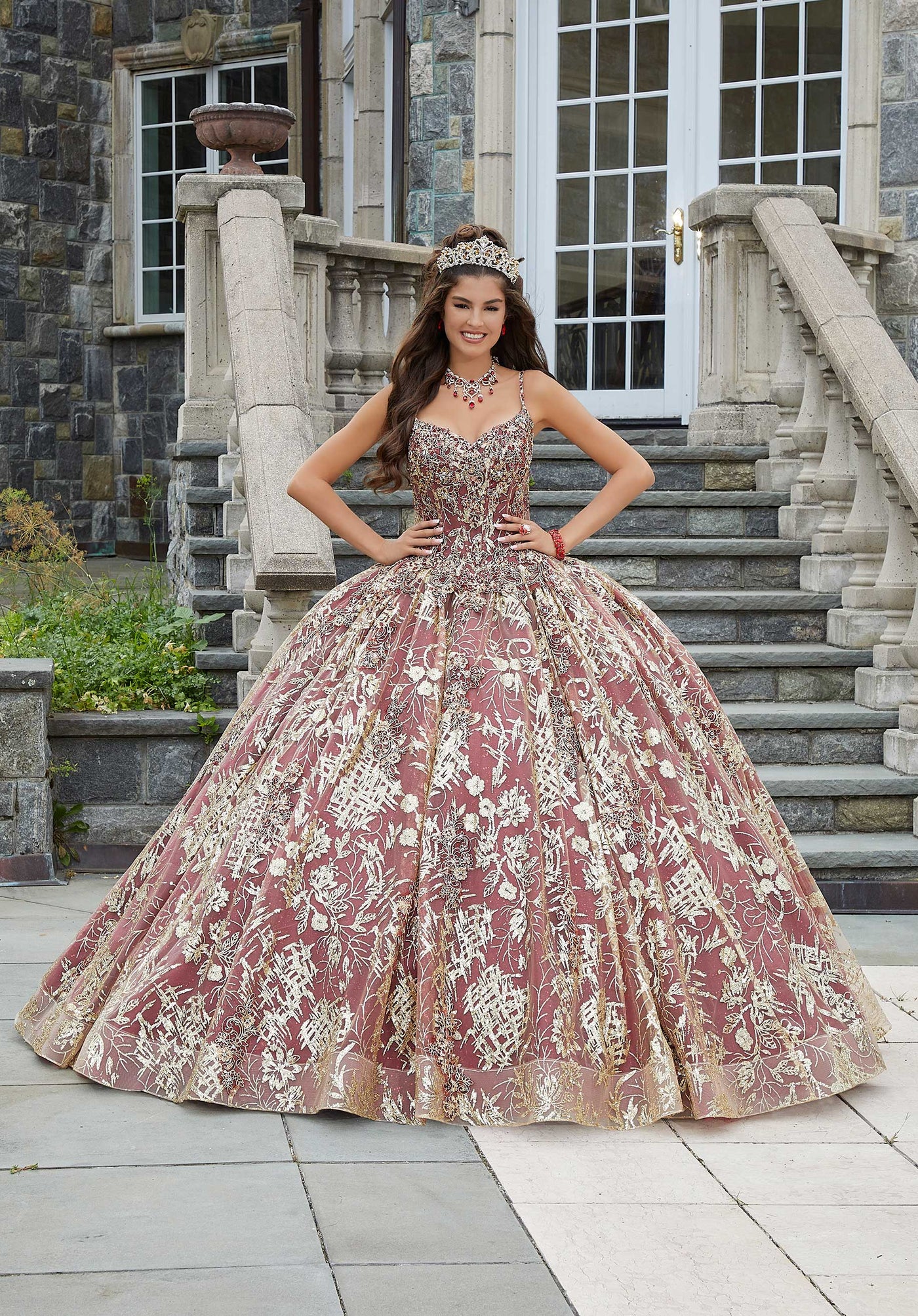 MORILEE #34085 SANGRIA/GOLD Metallic Lace and Patterned Glitter Quince PROM BAE MORILEE #34085 SANGRIA/GOLD Metallic Lace and Patterned Glitter Quince PROM BAE