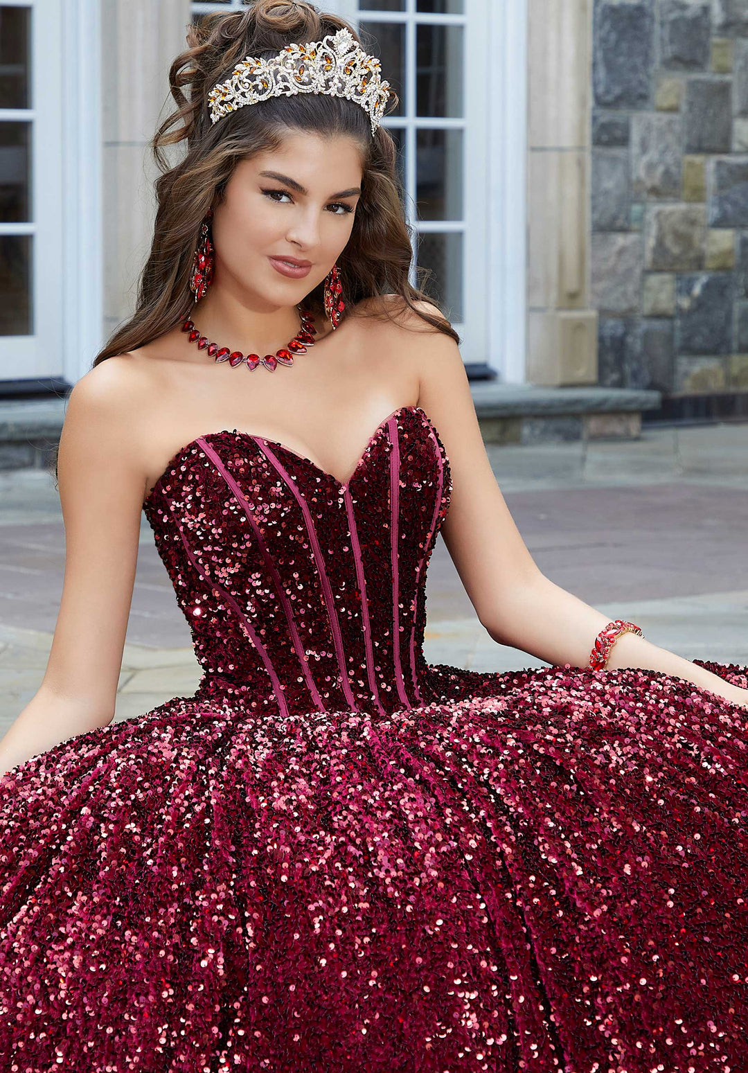 quinceanera corset dresses Amarra 54290 Long Ball Gown Glitter Quinceanera Dress