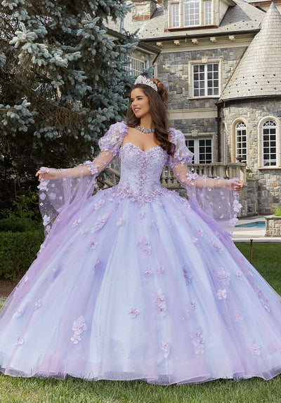 MORILEE #60174 LAVENDAR MOSS Glitter Tulle Quinceañera Dress with Three-Dimensional Floral Appliqués