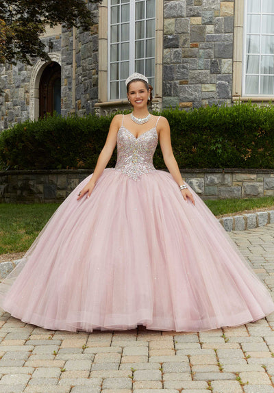 MORILEE #60175 ROSE QUARTZ Rhinestone and Crystal Beaded Quinceañera Dress with Bow