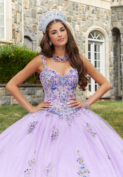 MORILEE #60176 ORCHID GARDEN Crystal Beaded Contrasting Floral Embroidered Quinceañera Dress