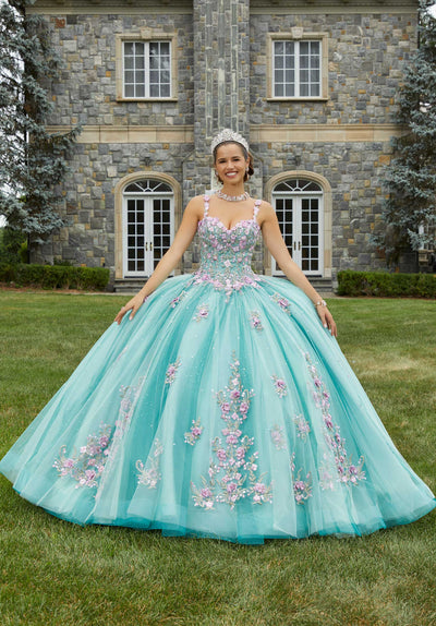 MORILEE #60176 SAGE GARDEN Crystal Beaded Contrasting Floral Embroidered Quinceañera Dress
