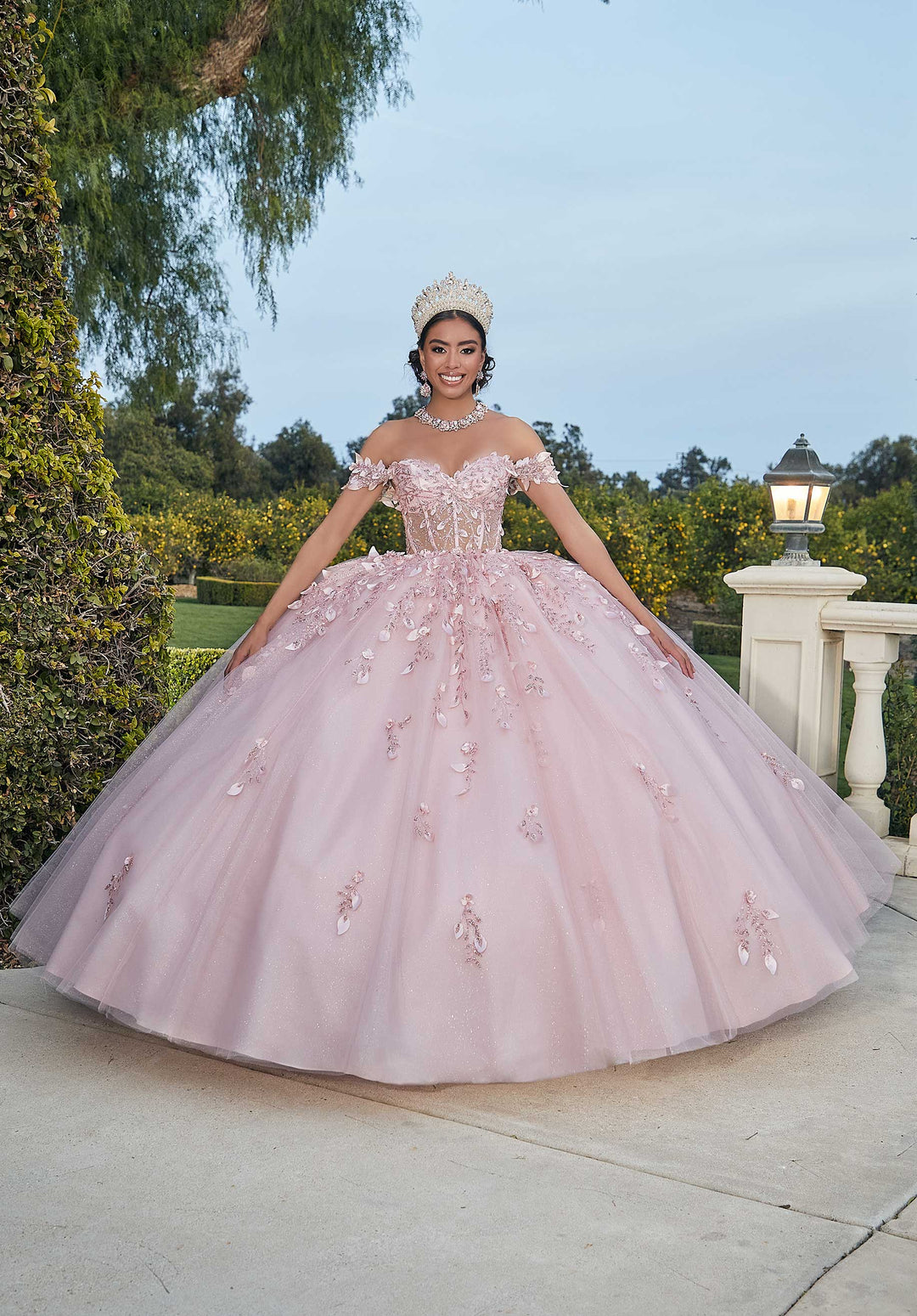 pink quinceanera dresses with roses STYLE 54202