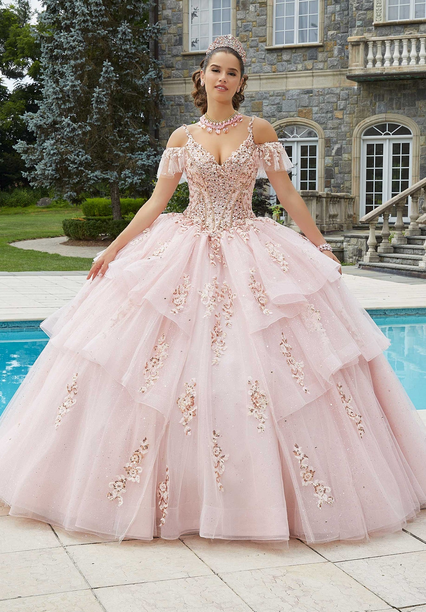 MoriLee #89402 Blush/Rose Gold Flounced Rhinestone and Sparkle Tulle Q PROM BAE MoriLee #89402 Blush/Rose Gold Flounced Rhinestone and Sparkle Tulle Q PROM BAE