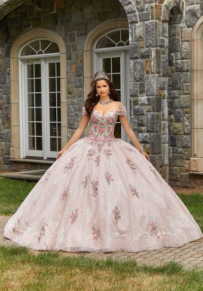 MORILEE #89405 Blush Contrasting Floral Embroidered Quinceañera Dress