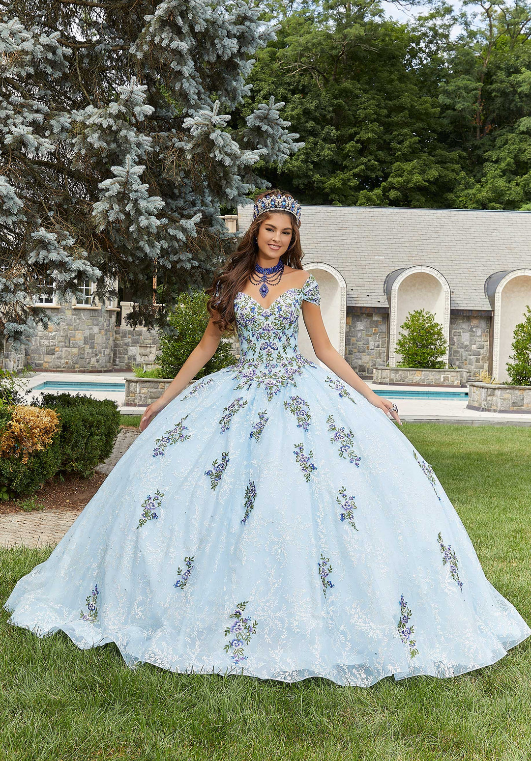 blue and white quinceanera dresses Light Blue Quinceañera Dresses Lace Applique Ball Gown 20442 – vigocouture main image 0