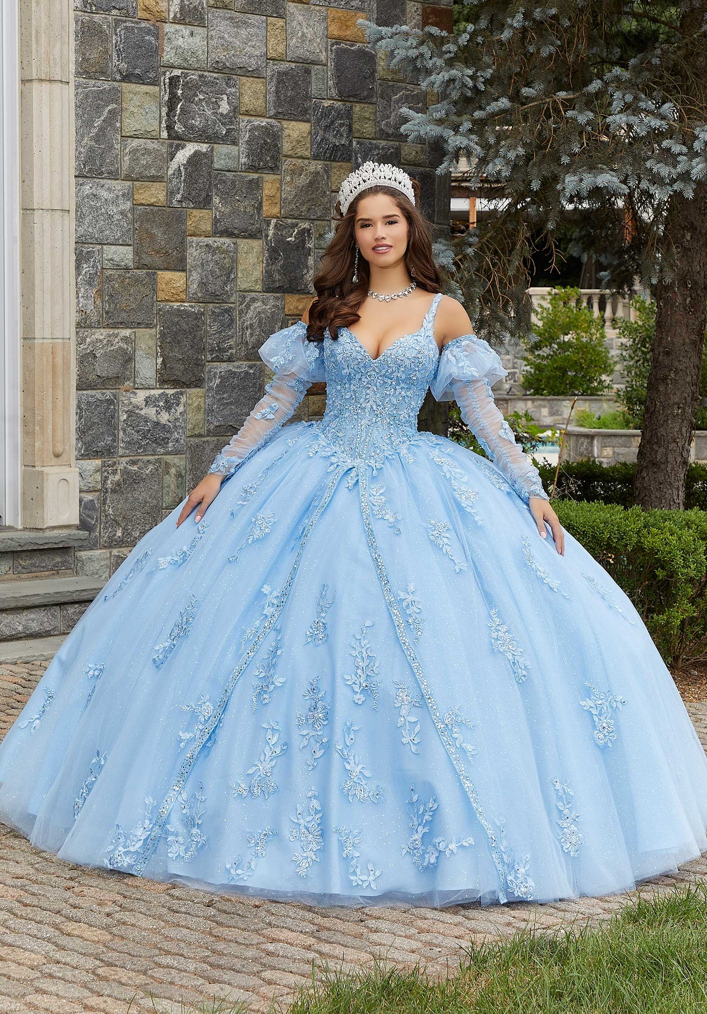 MORILEE #89407 Bahama Blue Lace and Princess Tulle Quinceaera Dress MORILEE #89407 Bahama Blue Lace and Princess Tulle Quinceaera Dress