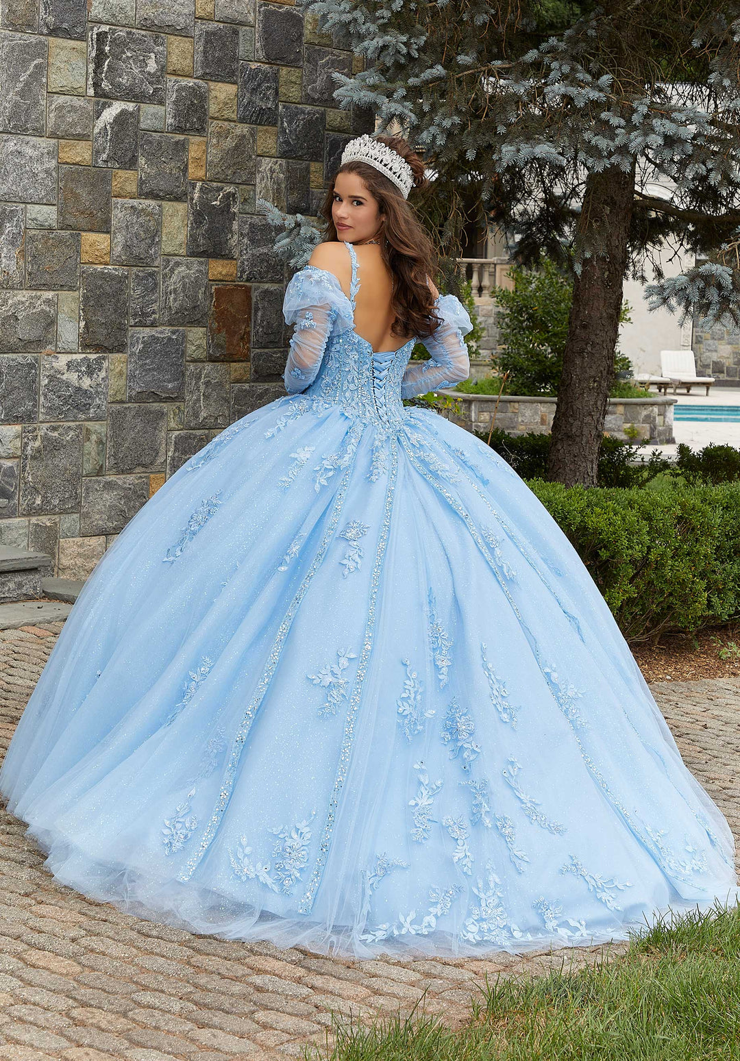 Mexican Royal Dresses Blue Quinceanera Morilee Quinceanera Dress 89135  MORILEE #89407 Bahama Blue Lace And Princess