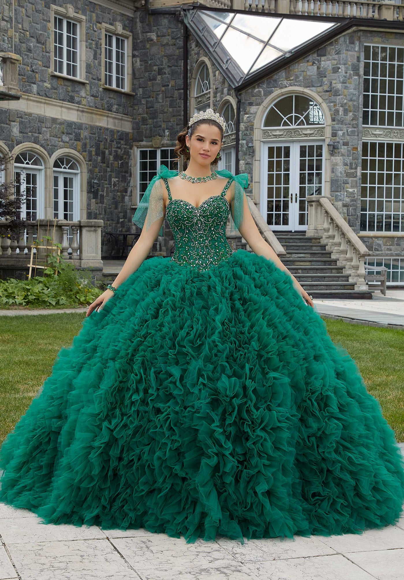 morilee #89410 Emerald Crystal Beaded Ruffled Quinceañera Dress
