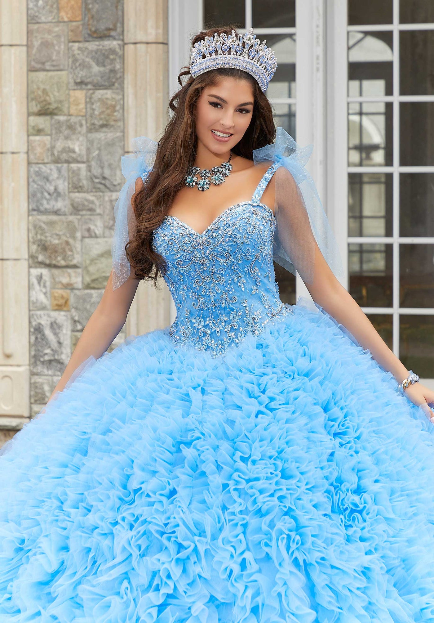 morilee #89410 French Blue Crystal Beaded Ruffled Quinceañera Dress
