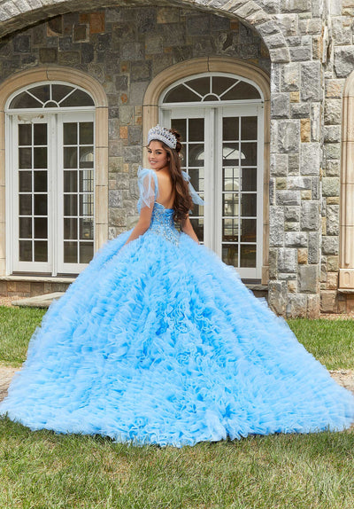 morilee #89410 French Blue Crystal Beaded Ruffled Quinceañera Dress