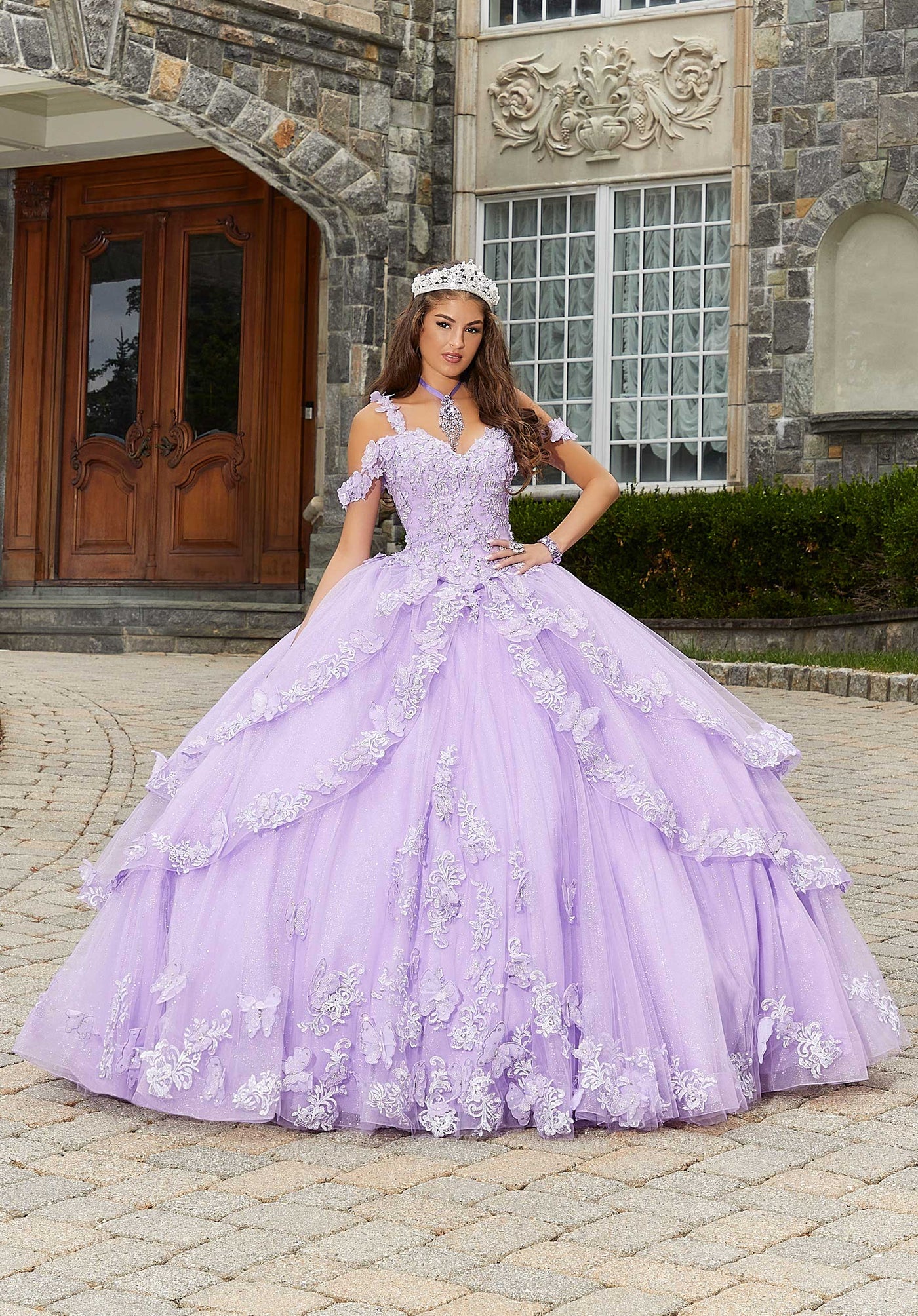MORILEE #89414 ORCHID Metallic Embroidered Quinceaera Dress with Three-Dimensional Butterflies MORILEE #89414 ORCHID Metallic Embroidered Quinceaera Dress with Three-Dimensional Butterflies