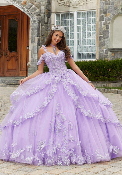 MORILEE #89414 ORCHID Metallic Embroidered Quinceañera Dress with Three-Dimensional Butterflies