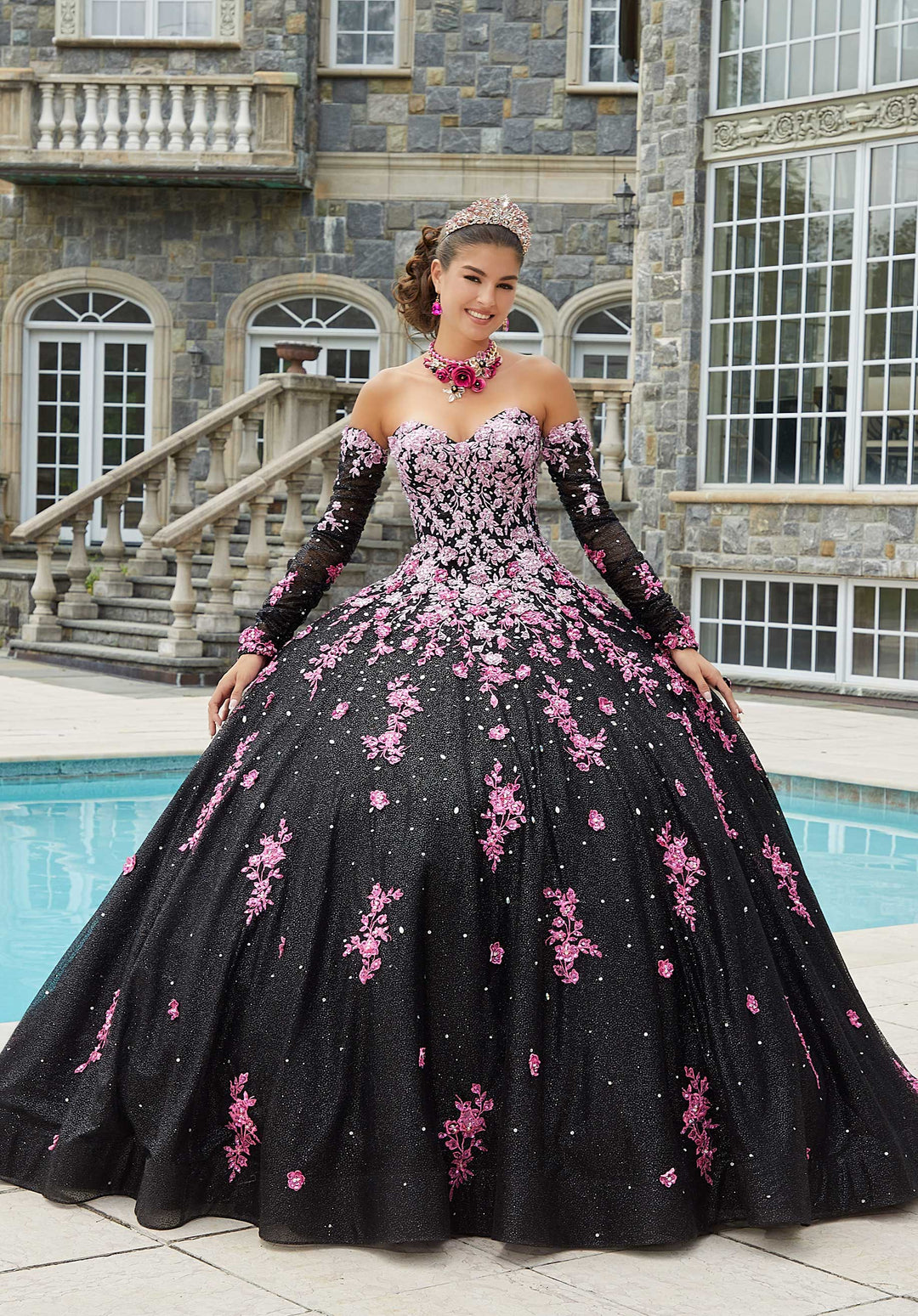 slim fit dress slacks MORILEE #89415 BLACK/PINK Contrasting Ombré Embroidered Quinceañera Dr –  PROM BAE