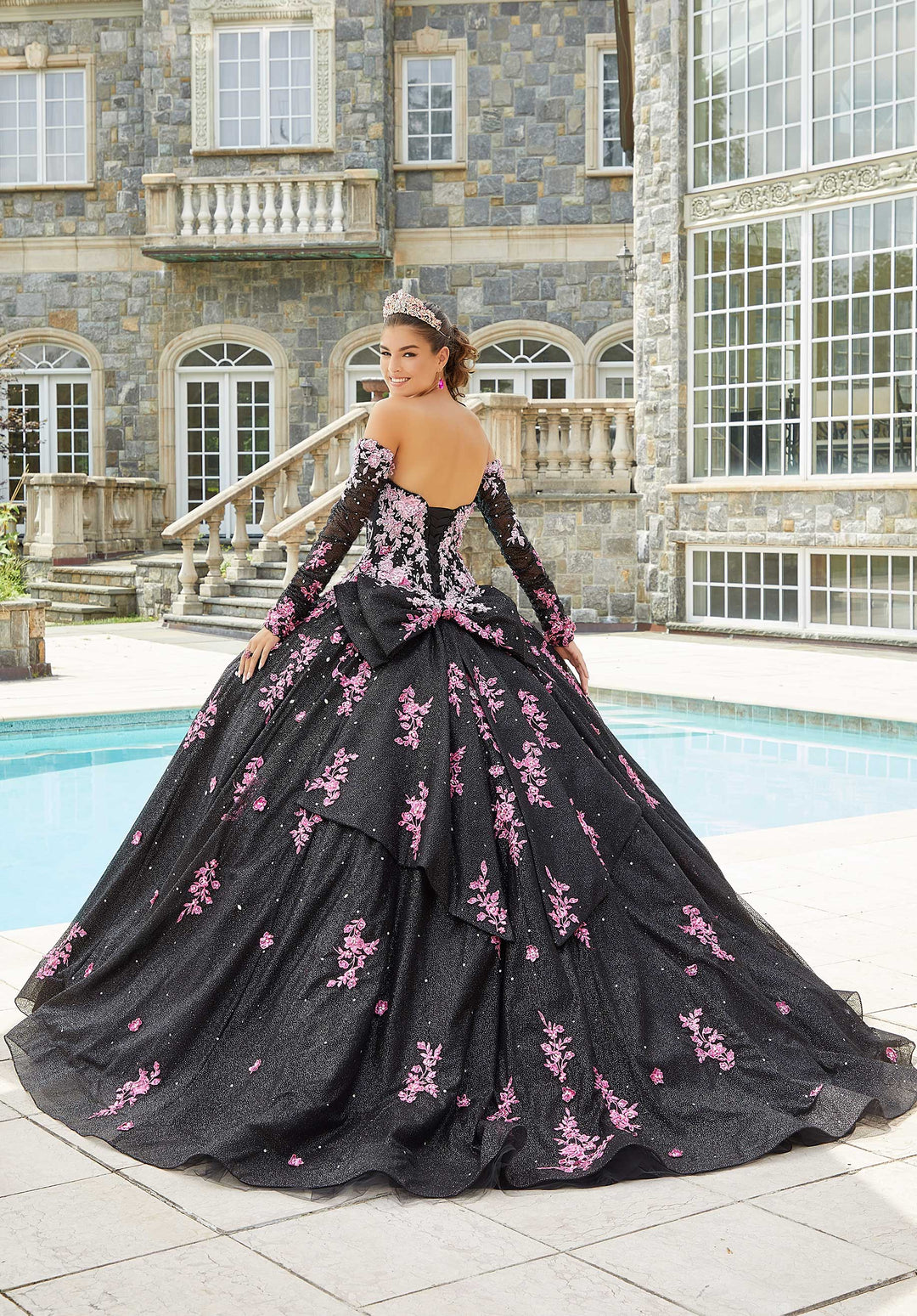 MORILEE #89415 BLACK/PINK Contrasting Ombr Embroidered Quinceaera Dr PROM BAE MORILEE #89415 BLACK/PINK Contrasting Ombr Embroidered Quinceaera Dr PROM BAE