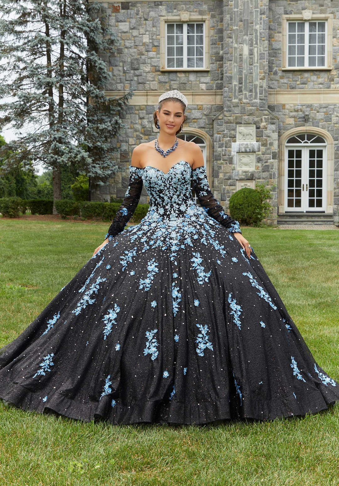 MORILEE #89415 BLACK/BLUE Contrasting Ombr Embroidered Quinceaera Dress MORILEE #89415 BLACK/BLUE Contrasting Ombr Embroidered Quinceaera Dress