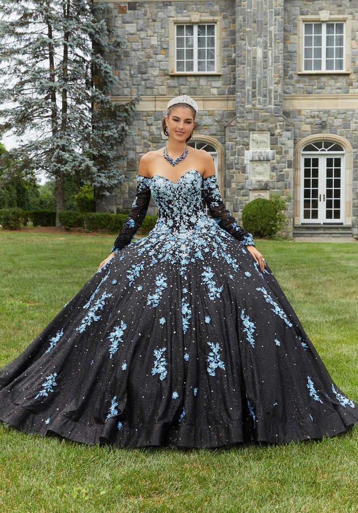 MORILEE #89415 BLACK/BLUE Contrasting Ombré Embroidered Quinceañera Dress